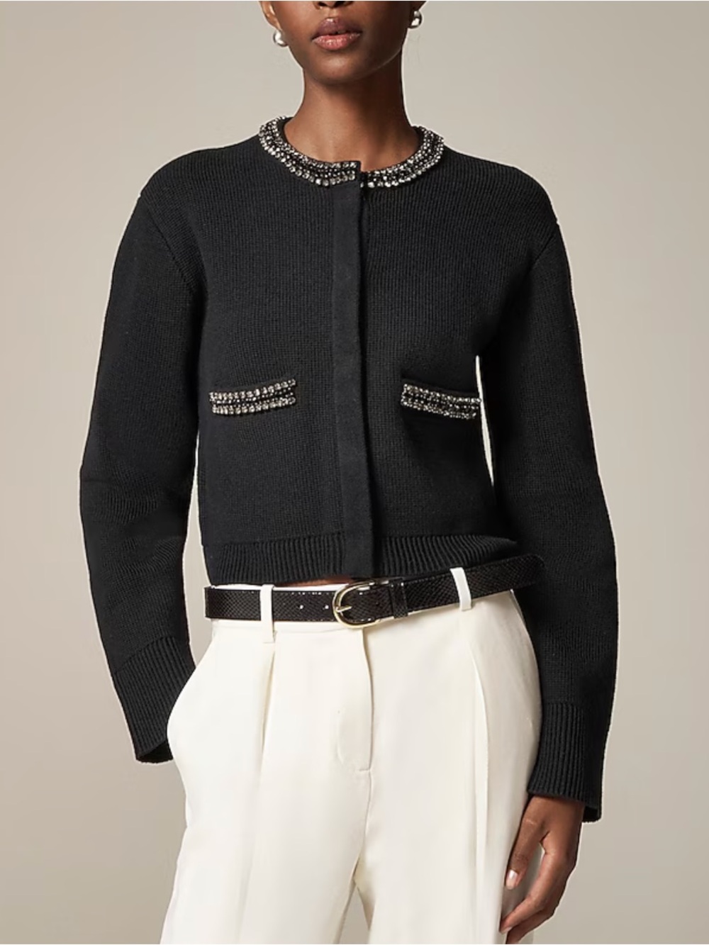 NEW J Crew Emilie Sweater Lady Jacket Jewel Trim Black Cardigan Small